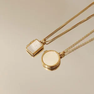 Mother of Pearl Book-Shaped Locket Necklace with White Shell Photo Memorial Locket