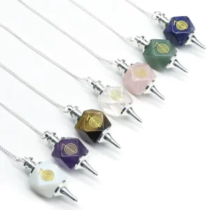 Multi-Gemstone Crystal Pendulum Dowsing Chakra Reiki Stone Beads Pendant for Necklace AB1935