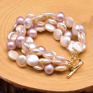 Multi-Layer Baroque Pearl Bracelet with Natural Freshwater Coin Pearls, Handmade