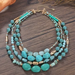 Multi-Layer Beaded Bamboo Necklace with Acrylic Turquoise