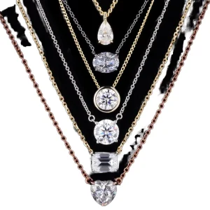 Multi-Shape Moissanite Solitaire Pendant Necklace Pear Round Emerald Heart Cut 14K Gold Stackable