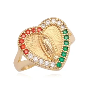 Multi-Stone Virgin Mary Crystal Ring, Gold-Tone Gold-Plated Layered Design