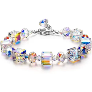 Multicolor Adjustable AB Color Square Charm Bead Crystal Bracelet for Women