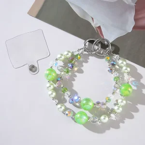 Multiple Phone Charm Straps Crystal Bead Double Chain Bracelet Wrist Lanyard Phone Case Accessories