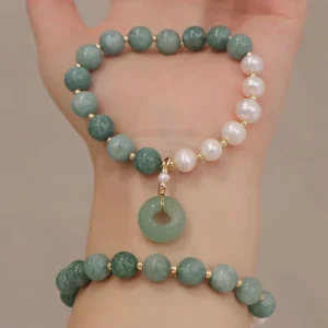 Myanmar Jade Beaded Bracelet with Freshwater Pearls and Natural Stone for Women