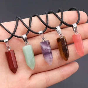 Natural Agate Quartz and Jade Hexagonal Column Pendant for Jewelry and Home Decor