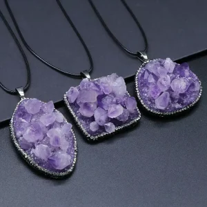 Natural Amethyst Resin-Bottom Inlaid Diamond-Edged Pendants and Charms for Jewelry Making Necklace Home Decor
