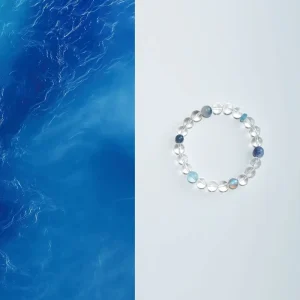 Natural Aquamarine Clear Quartz and Rhinestone Beaded Bracelet Double Wrap