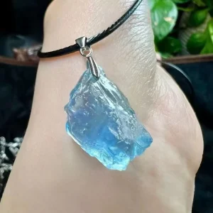 Natural Aquamarine Raw Stone Feng Shui Charm Pendants, Unisex