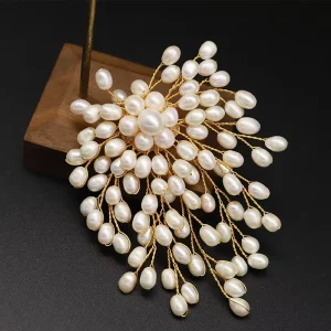 Natural Baroque Pearl Brooch 9-10mm White Pearl Casual Style Formal Wear Anniversary Gift High Luster