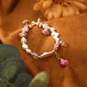 Natural Baroque Purple Rose Stone Pearl Bead Bracelet