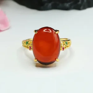 Natural Blood Amber Hollow-Out Ring