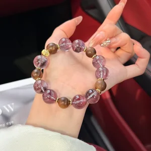 Natural Bolivian Quartz and Agarwood Ball Beaded Bracelet Unisex