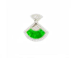 Natural Burmese Grade A Green Jadeite Fan Pendant Necklace for Women with NGTC Certificate
