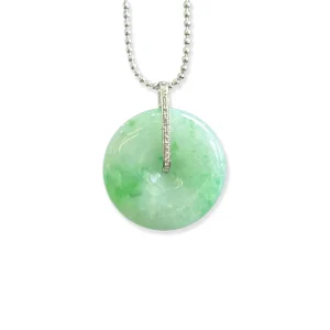 Natural Burmese Grade A Jadeite Pendant Round 18K White Gold High Quality Green Jadeite Pendant Burmese Jadeite Gift with NGTC