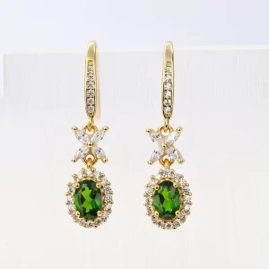 Natural Chrome Diopside S925 Sterling Silver Dangle Earrings for Women, May Birthstone