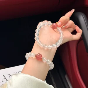 Natural Clear Quartz Ball Beaded Chain Bracelet Unisex