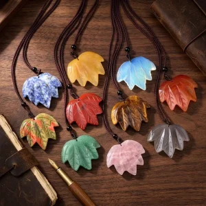 Natural Crystal Agate Canadian Maple Leaf Necklace Cross-Border Supply