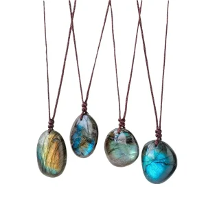 Natural Crystal Natural Labradorite Pendant Necklaces Irregular Tumbled Stone Healing Gemstone Necklace