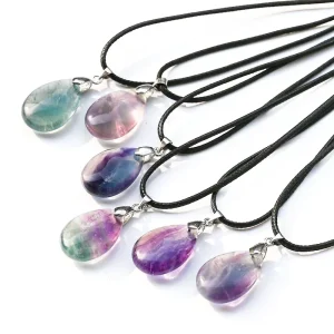 Natural Crystal Rainbow Fluorite Water-drop Pendant Crystal Gemstone Charm Trendy DIY Earrings Necklaces Bracelets
