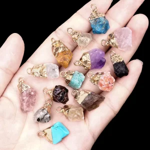 Natural Crystal Rhinestone Solitaire Pendants 18K Gold Plated Edge Raw Crystal Charms DIY Necklace Bracelet Making