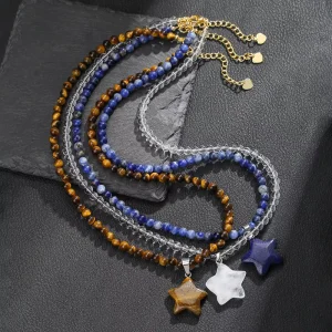 Natural Crystal Tiger’s Eye White Crystal Beaded Necklace Bohemian Pendant Accessories