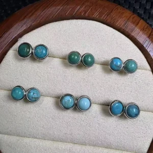 Natural Crystal Turquoise Stud Earrings with 925 Sterling Silver Setting