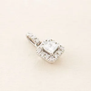 Natural Diamond Cluster Pendant Necklace, 18K Gold-Plated Square Halo