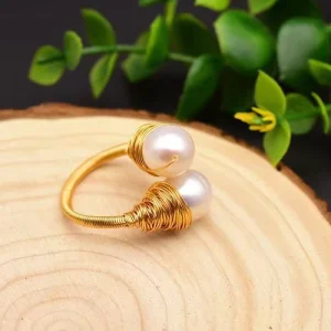 Natural Freshwater Pearl 18K Gold Plated Open Adjustable Single Band Ring
