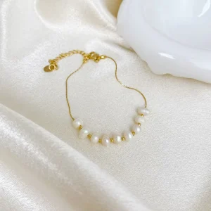 Natural Freshwater Pearl 18K Gold Stainless Steel Bracelet