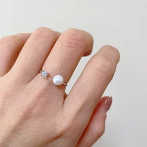 Natural Freshwater Pearl Adjustable Ring 925 Sterling Silver
