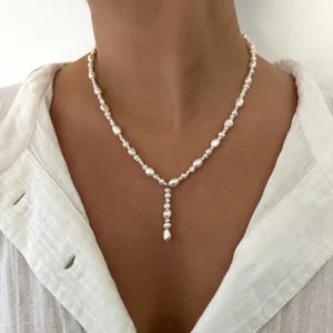 Natural Freshwater Pearl Bead Drop Necklace for Women