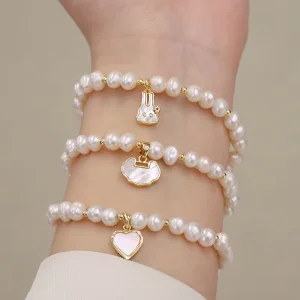 Natural Freshwater Pearl Bracelets for Girls with Shell Beads