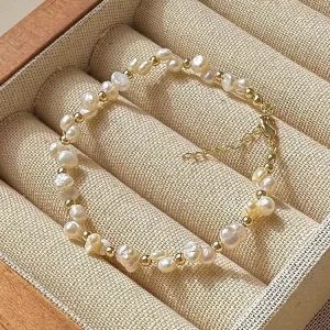 Natural Freshwater Pearl Braided Bracelet with Baroque Irregular Pearls Handmade Jewelry for Women