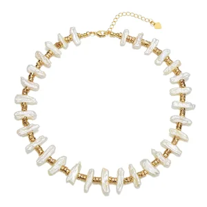 Natural Freshwater Pearl Irregular Baroque Clavicle Chain Necklace Copper-Plated Gold