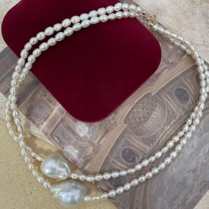 Natural Freshwater Pearl Necklace Handmade 14K Gold
