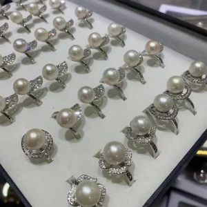 Natural Freshwater Pearl Rings with 10mm and 12mm Round Pearl Beads for Women