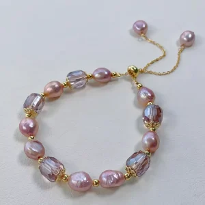 Natural Freshwater Pearl and Amethyst Beaded Bracelet for Women