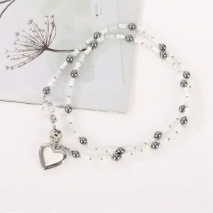 Natural Fritillary Spotted Stone Love Pendant Crystal Sweater Chain Women’s Magnetic Buckle Necklace