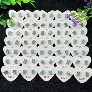Natural Gemstone 925 Sterling Silver Emerald Stud Earrings for Women