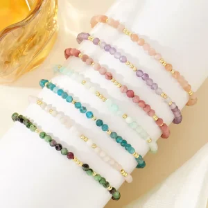 Natural Gemstone Beaded Bracelet Handmade Elastic Faceted Seed Beads