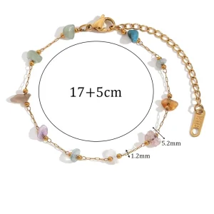 Natural Gemstone Beaded Necklace and Bracelet Set, 18K Gold Plated Stainless Steel
