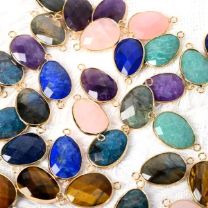 Natural Gemstone Crystal Oval Multi-Sided Pendant Necklace