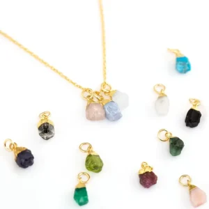 Natural Gemstone Petite Stone Charms Necklace Pendant Chain Fine Jewelry for Women