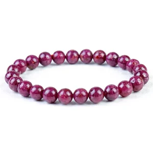 Natural Genuine Round Ruby 8mm Beaded Bracelet for Women 19CM