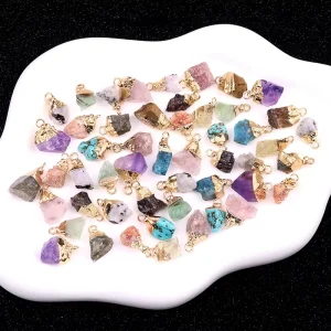 Natural Gold Plated Raw Crystal Rough Stone Fashion Pendant Semi Gemstone DIY Necklace Jewelry Material for Women Jewelry