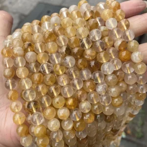 Natural Golden Healer Quartz Round Smooth Yellow Gum Flower Loose Beads for Bracelet and Necklace Making