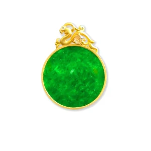 Natural Grade a Burmese Jadeite Pendant 18K Gold Jadeite Pendant with Dragon Motif Round Unisex Jadeite NGTC Certificate