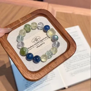 Natural Green Fluorite Serpentine Kyanite Lemon Ball Candy Crystal Beaded Bracelet Retro Gift Wood Element