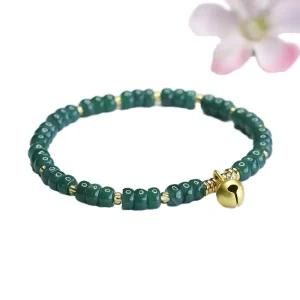 Natural Green Jade Abacus Bead Bell Charm Bracelet